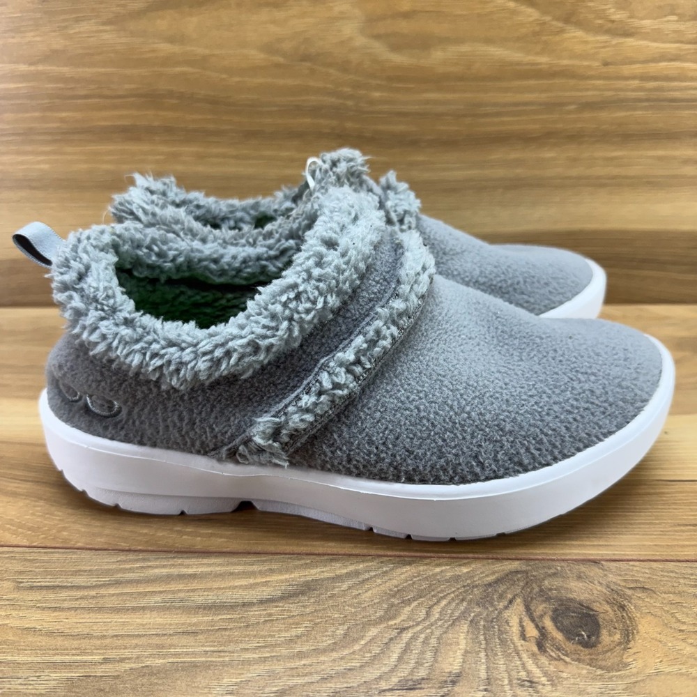 Oofos Oocoozie Low Slippers Womens 6 EU 37 Gray Recovery Fleece Soft Cozy